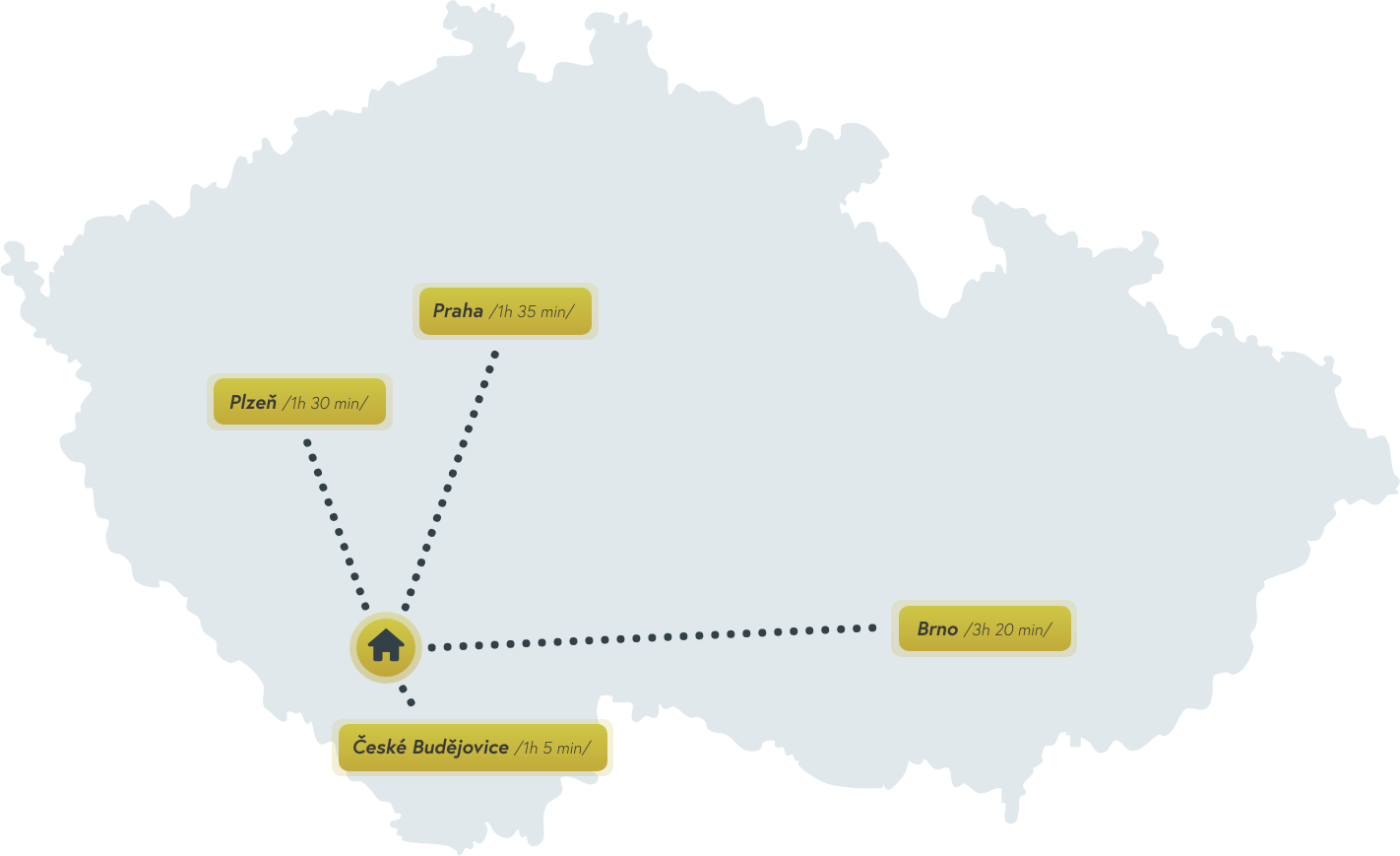 Mapa ČR - Apartmány Zdíkovec - vzdálenosti